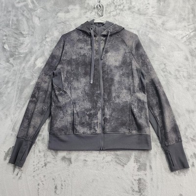 Danskin Hoodie Womens M Gray Double Collar Full Zip Sweatshirt Thumbholes Fleece