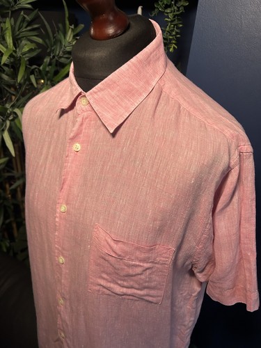 Linea Direction SS Short Sleeve Linen Shirt Pink Mens XL Summer Holiday - Picture 3 of 5