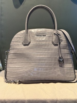 MICHAEL KORS Mercer Crocodile Embossed Leather Dome Satchel Handbag