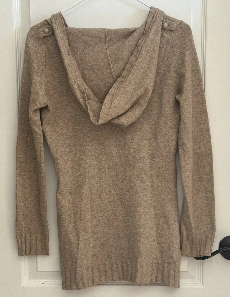 Acogedor suéter con capucha Henley mezcla algodón/lana/cachemira cuello en V talla S Anthro HWR Foto 4 de 4