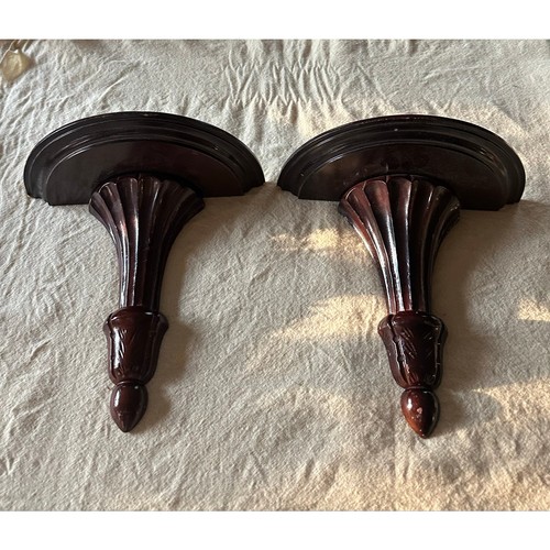 2 Vintage Wooden Wall Sconces Shelves Pair dark wood mahogany brown set antique