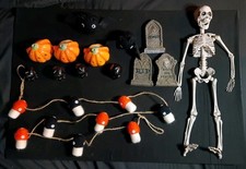 Vintage Mixed Halloween Lot Decor 18" Posable Skeleton Pumpkins Mushroom