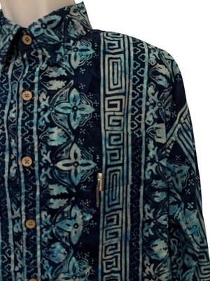 The Territory Ahead Men Shirt XL Batik 100% Cotton Blue Tribal Button Front