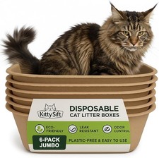 Kitty Sift 6-Pack Disposable Cat Litter Box, 6 Piece Set, Natural