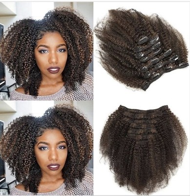 Afro Kinky Curly 18 Inch ClipIn Full Head Extensions 120G Human Hair #P1B/4 7PCS