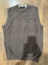 Vtg Oscar De La Renta Brown Argyle Sweater Vest Mens Medium 100 Cotton
