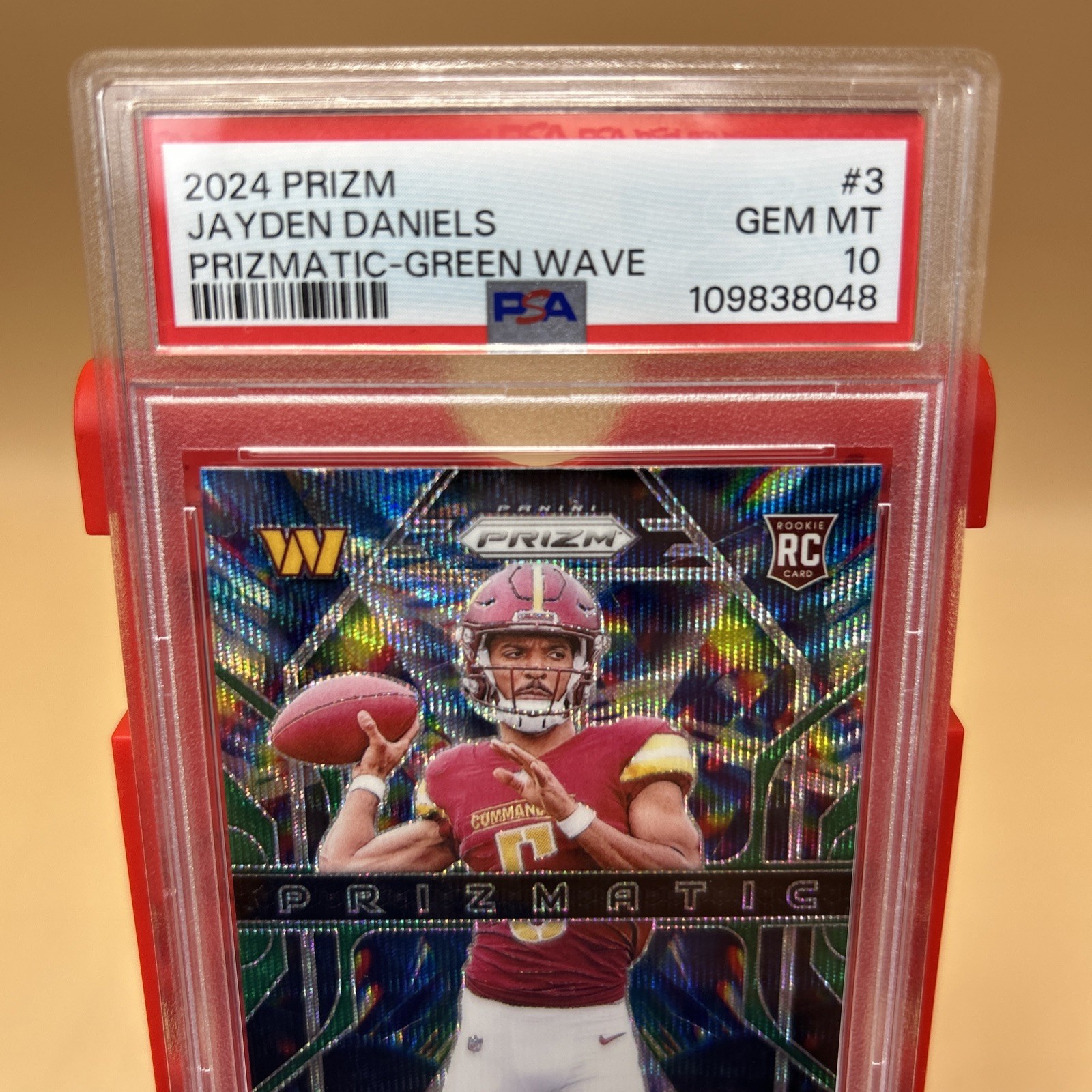 Jayden Daniels 2024 Prizm Green Wave Prismatic PSA 10 view 3