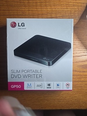 Black LG GP50 Slim Portable DVD Writer, MAC or WINDOWS, AC Adapter Free, USB 2.0