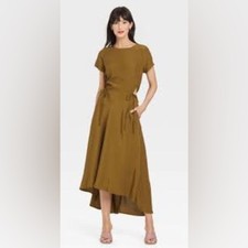 A New Day Brown Midi Dress Lightweight Cutout asymmetrical Hem Tie Back Size M