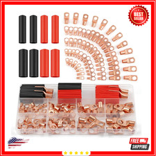Copper Wire Lugs 130Pcs, AWG 2 4 6 8 10 12 Gauge Battery Cable Ends with 66Pcs H