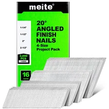 16 Gauge 20 Degree Angled Finish Nails Set, 2000-Pack Assorted Size Project P...