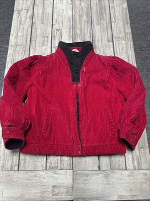 Vintage 80s Space Age Corduroy Bomber Jacket Size Medium Red Womens