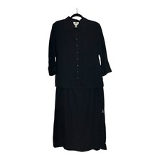 Talbots Petites Black 100 Irish Linen 2 Piece Shirt and Midi Skirt Set Size 14P