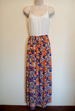 Charming Charlie Sheer Lined Floral Long Maxi Dress Adj. Straps Size S