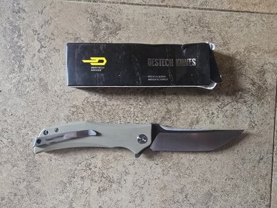 Bestech Scimitar Flipper Knife 3.75'' D2 G10 Tan BG05B-2