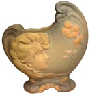 ✅HTF c1904 WELLER POTTERY - 6 1/2"- L'art NOUVEAU LADY VASE w/SHELL REVERSE-NICE