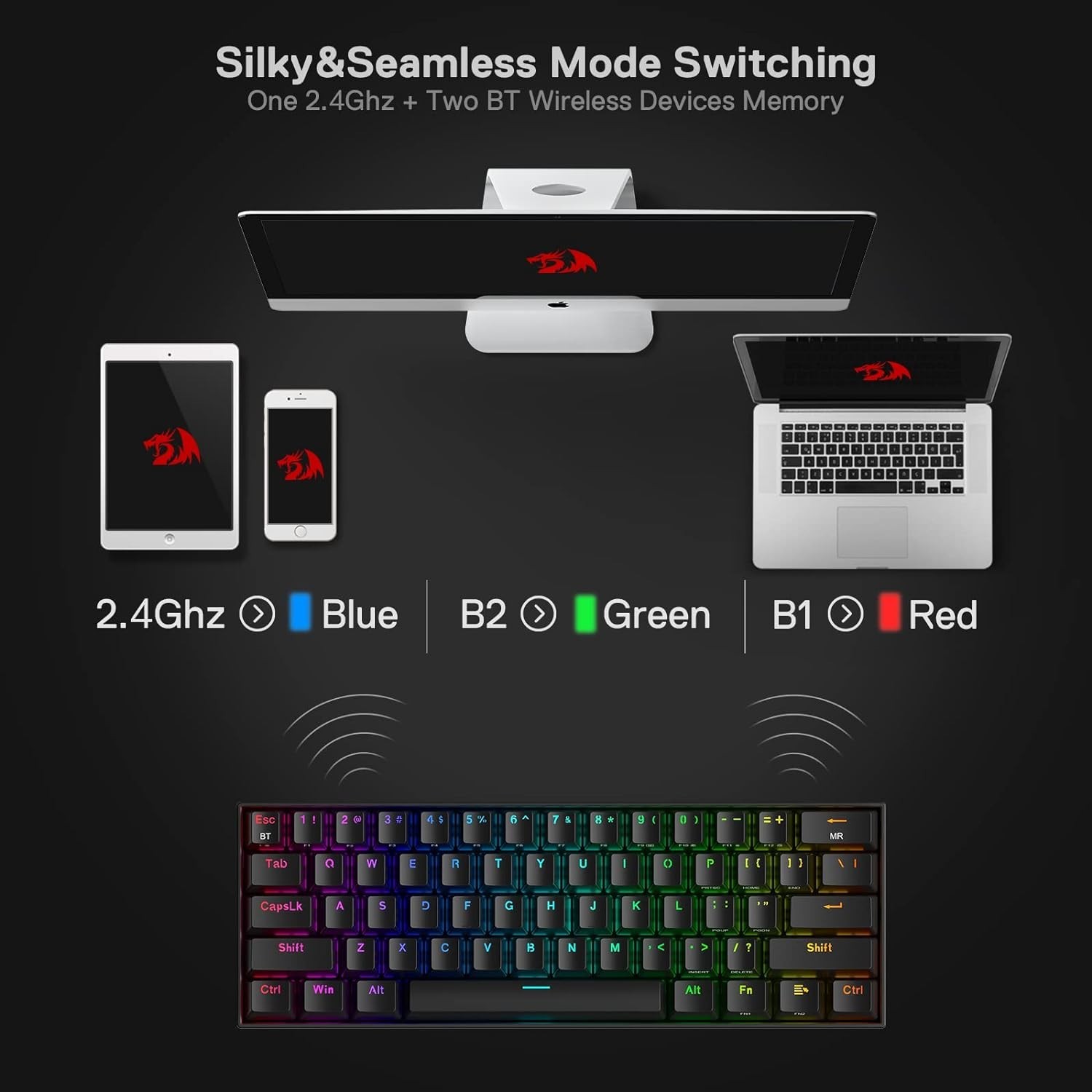 RGB-Gaming-Tastatur Hot-Swap 2,4 GHz drahtlos