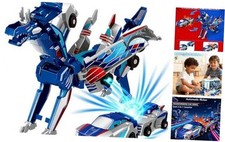 Collision Transforming Dinosaur Car Toy, 2-in-1 Magnetic Crash Blue Dragon
