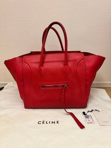 CELINE Luggage Phantom Tote Bag Red Leather Large USED #HE