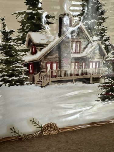 St. Nicholas Square “Snow Valley” Square Plate Cabin Pine Tree 10 1/2” - Picture 5 of 8