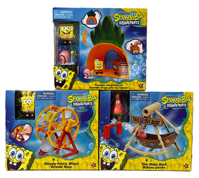 SpongeBob Glovely Ferris Wheel Pineapple Lounge The Glove Boat Set of 3 Playsets
