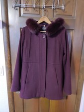 Pendleton Merino Wool Blend Plum Wine Coat, Fur-Lined Hood, Women's Size 6