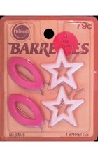 Wil-hold No 390 2 Pairs Pink Oval White Star Barrettes NOS 1970s-90s