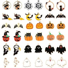AIEX 36pcs Halloween Charms, Enamel Pendant Halloween Pumpkin Ghost Ba