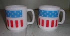 Pair of Vintage Milk Glass Coffee Cups American Stars & Stripes Flag Design