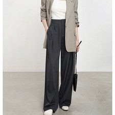 Womens Wide Leg Pants Loose Straight New Black High Waist Office Casual Trousers