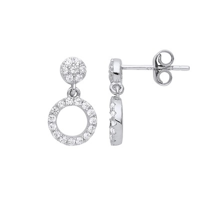 Silber Jewelco London CZ Halo Reifen Tropfen Ohrringe