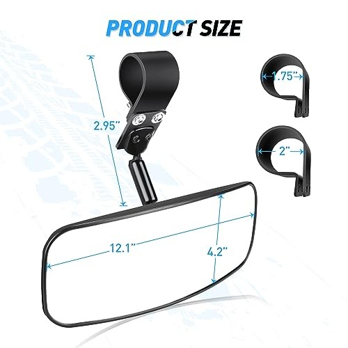 UTV Rear View Mirrors 12 inch Wide Clear Convex Center Mirror with 1.75 to 2" - Picture 3 of 8