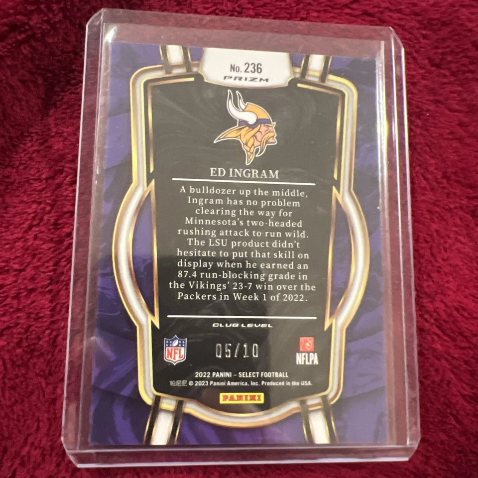 2022 Select Ed Ingram Rookie GOLD Disco H2 - 5/10 Minnesota Vikings SSP Rookie - Image 2 of 2