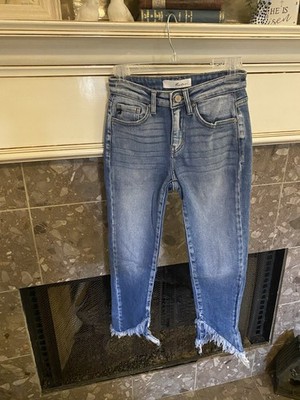 Kancan Jeans Womens 5/26 Blue Mid Rise Tulip Ankle Skinny Raw Hem Whiskered