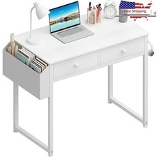 Escritorio compacto para computadora con cajones de almacenamiento abiertos para oficina en casa y tocador escritorio