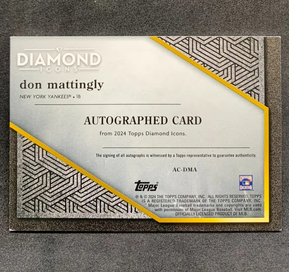 2024 Topps Diamond Icons DON MATTINGLY New York Yankees Goild Foil Auto SP /25 - Image 2 of 2