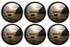 Rustic Country Farm Life Cabinet Knobs Black Cow Old Barn Drawer Pull Handles