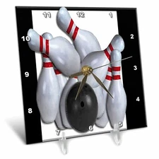 3dRose dc_16304_1 Desk Clock, Bowling Ball and Pins, 6 by 6-Inch 6x6 Desk Clock