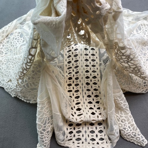 Belle France Top Women L White Crochet Boho Lace Mesh Cottage Poncho Cardigan - Picture 7 of 14