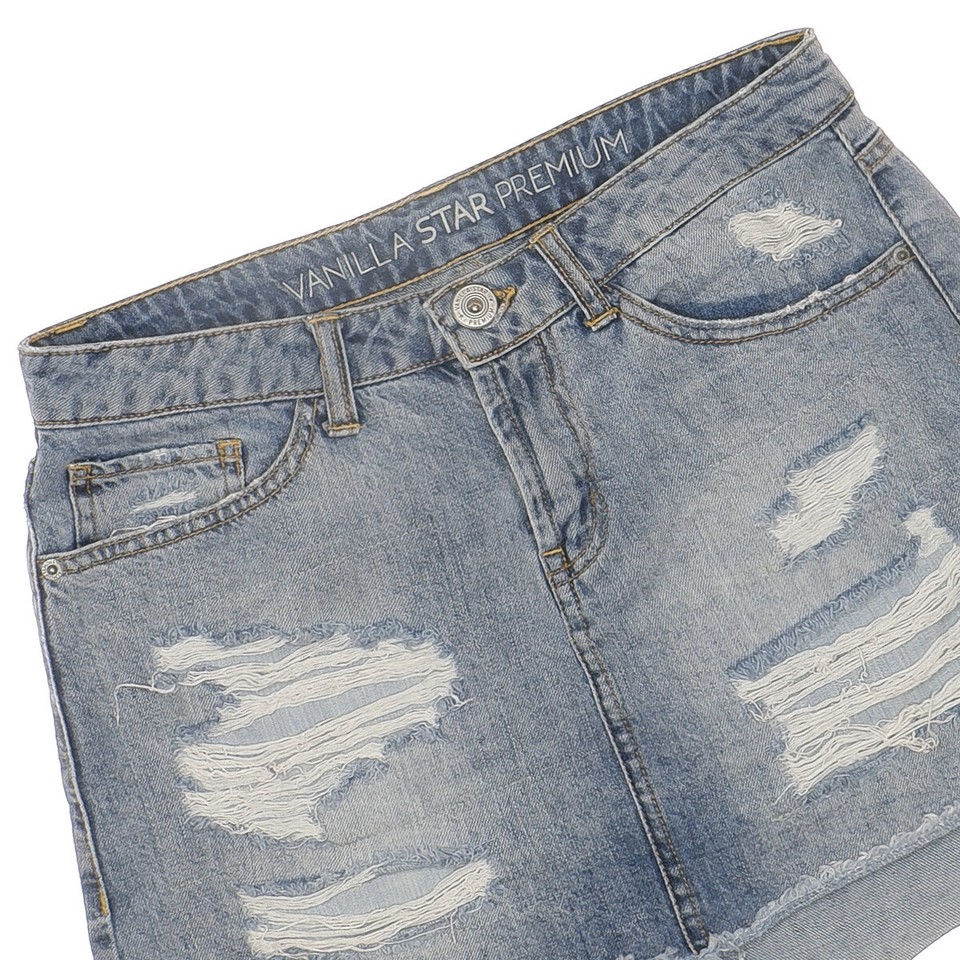 Vanilla Star Denim Skirt Juniors Size 5 W28 Distressed Blue Jean Cotton