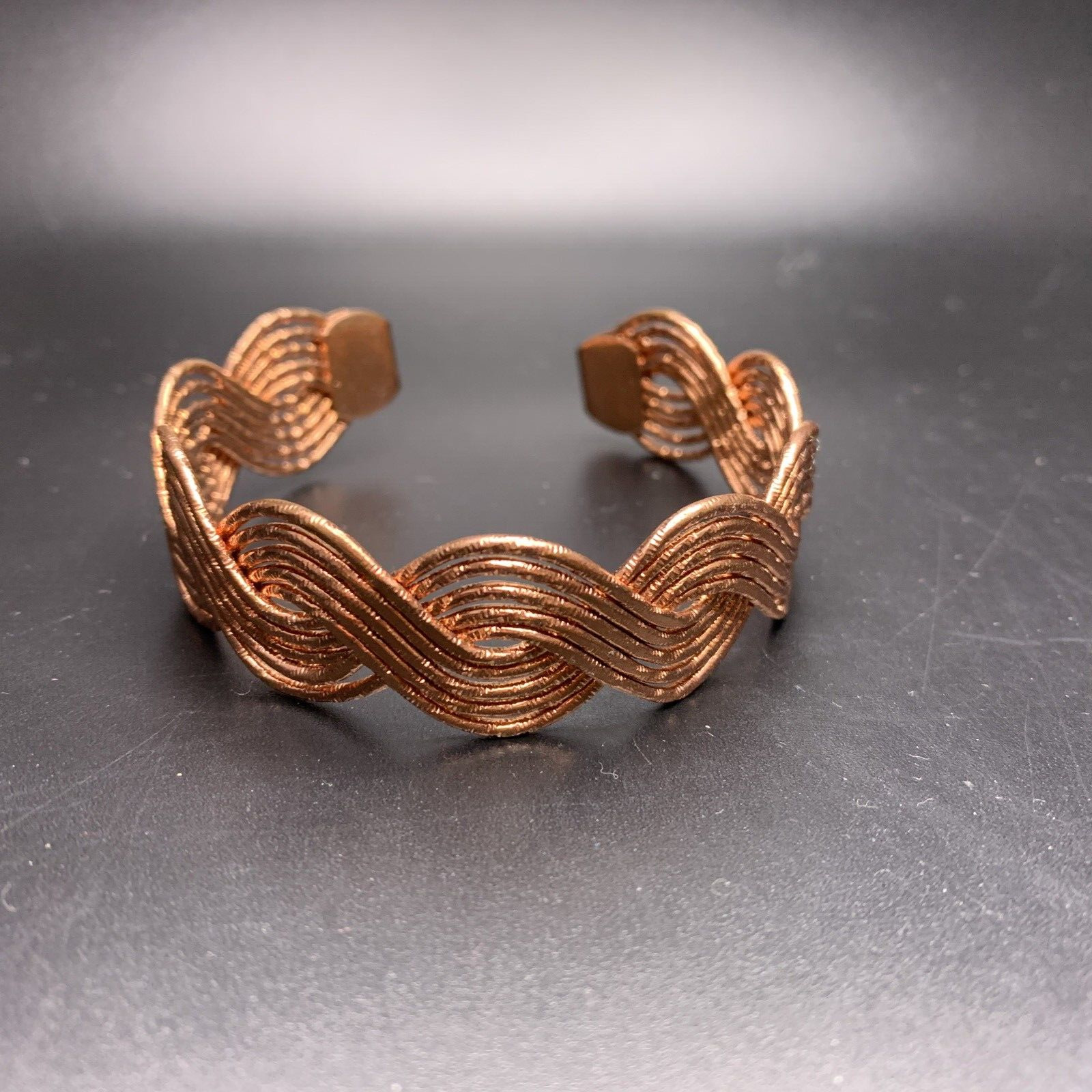 Woven Look Cuff Bracelet Rose Gold Tone Copper Co… - image 3