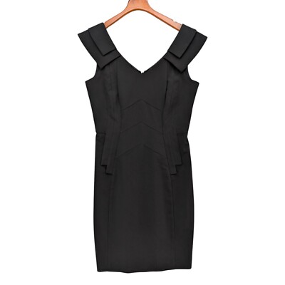 Warehouse Sheath Dress Solid Black Structured Sleeveless V Neck UK Sz 12 US Sz 8