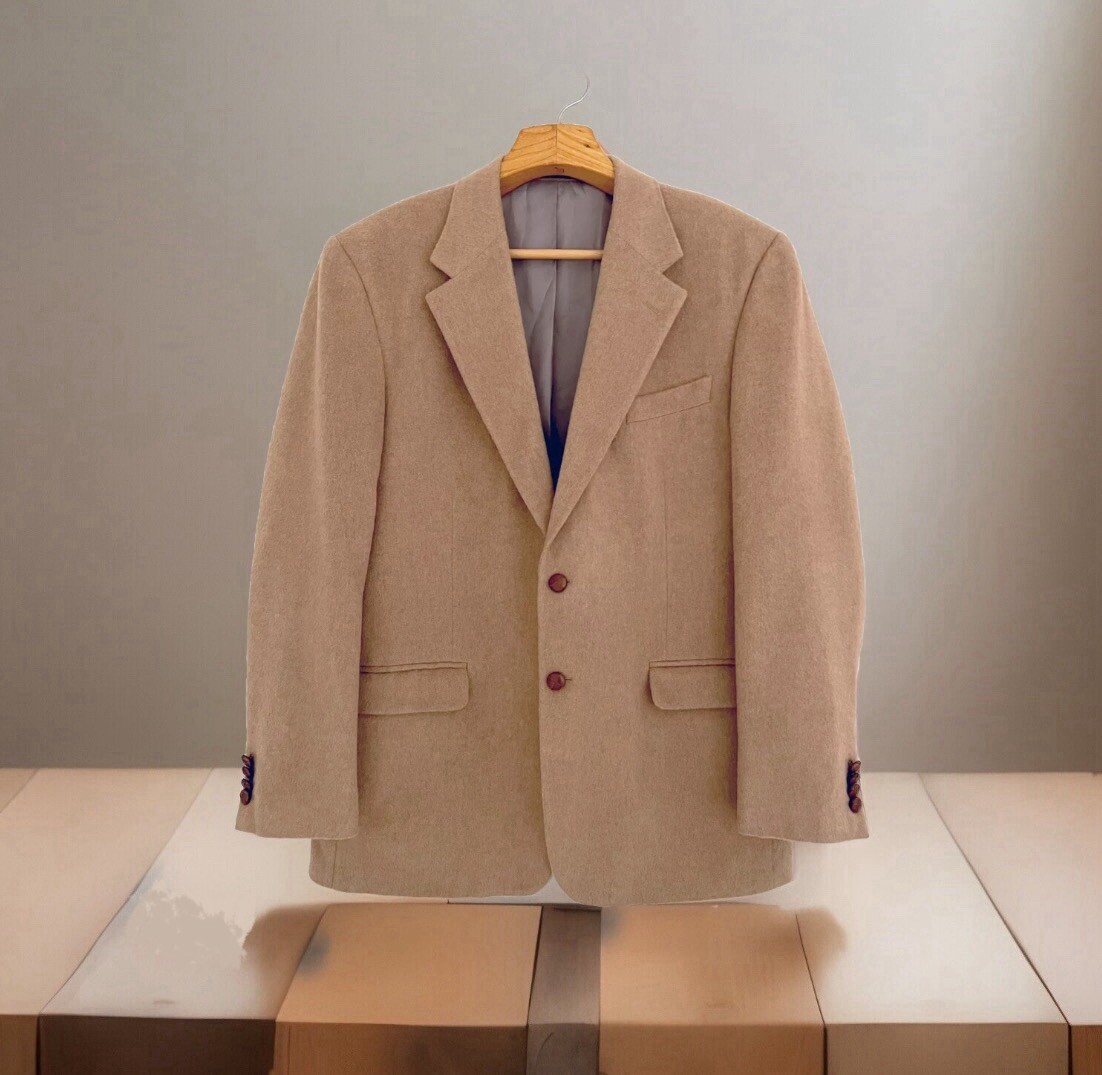 FILA Giacca blazer cappotto sportivo vintage TAILORS ROW Deansgate 100% capelli cammello uomo 44L marrone