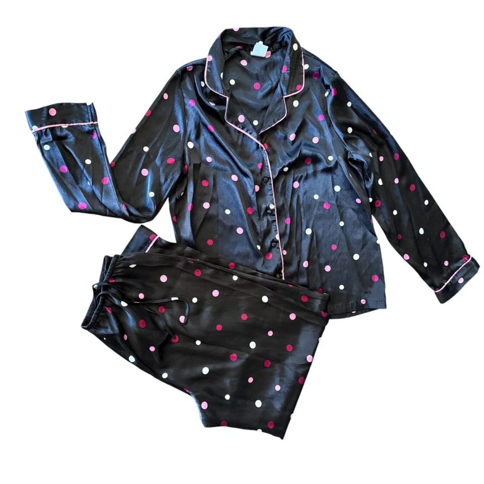GILLIGAN & OMALLEY Pijama Negro Satinado Conjunto de 2 Piezas Lunares Rosa M Mujeres Foto 2 de 4