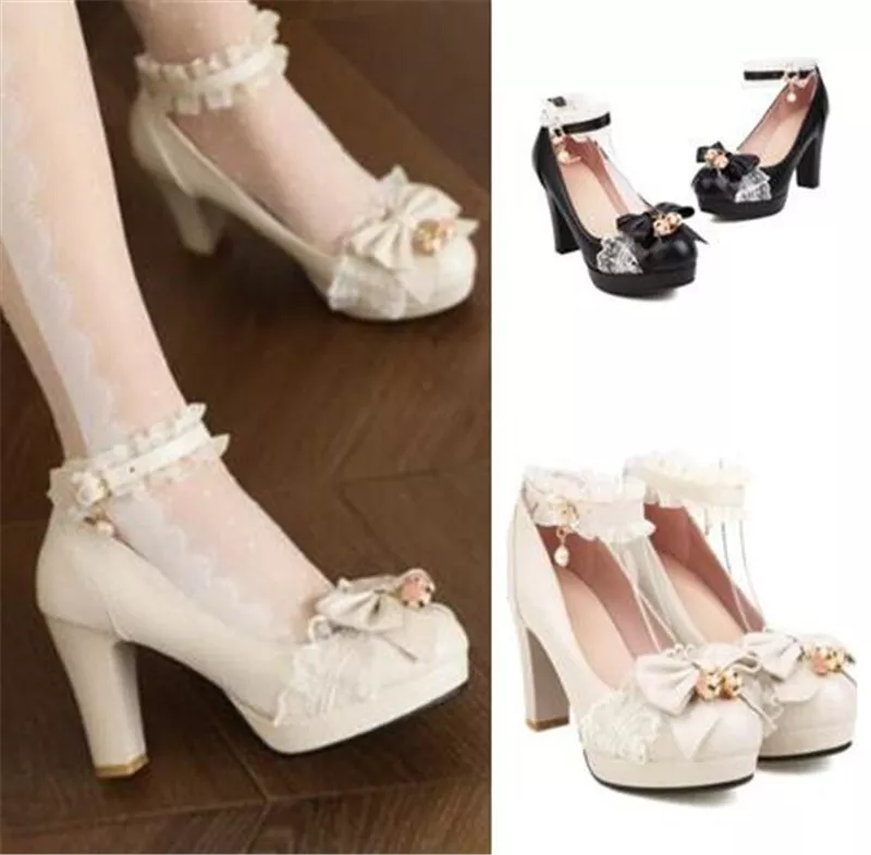 High heels with shop bow ankle strap