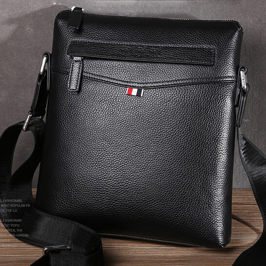 Black Genuine Leather Men's Sling Shoulder Messenger Bag