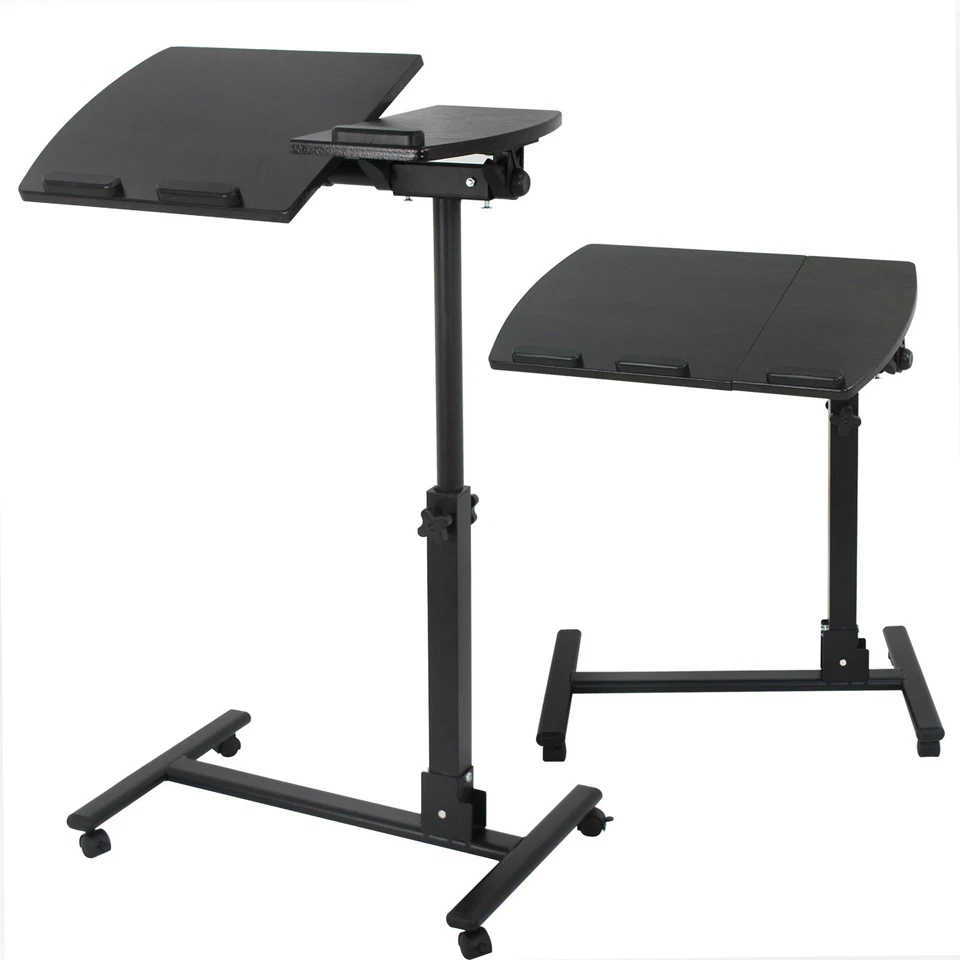 Mobile Rolling Laptop Height Angle Adjustable Overbed Food Tray Table Convenient - Image 2 of 4