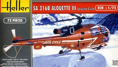 Heller Alouette III Sécurité Civile Rettungshubschrauber 1:72 Modell-Bausatz kit
