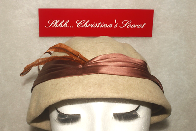 Glenover Henry Pollak Dark Gold Wool Cloche Hat  VINTAGE Vintage 50s Glenover Henry Pollak Feather Wool Cloche Hat  main image 4