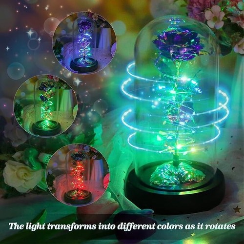 Rose Rotating Gifts Swirling Light Up Roses in Glass Dome Gifts- Flower Rotating - Picture 2 of 6